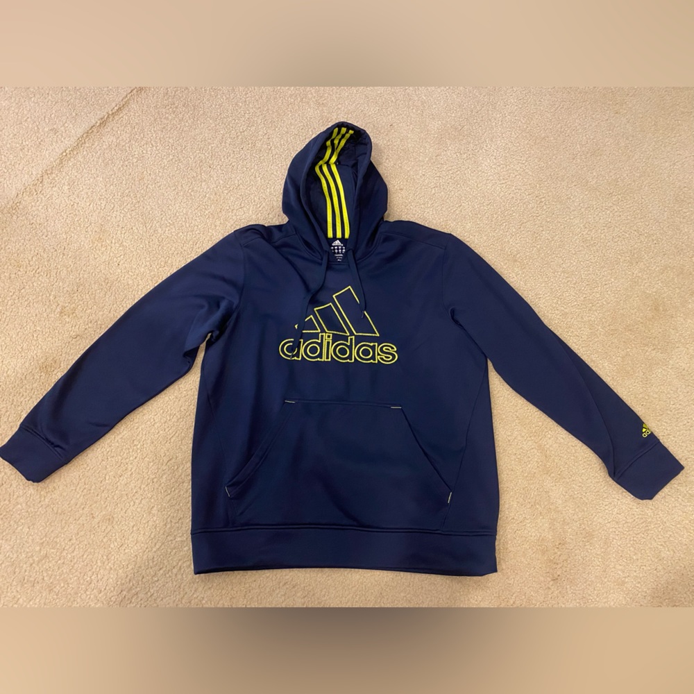 ADIDAS NAVY AND YELLOW MENS HOODIE